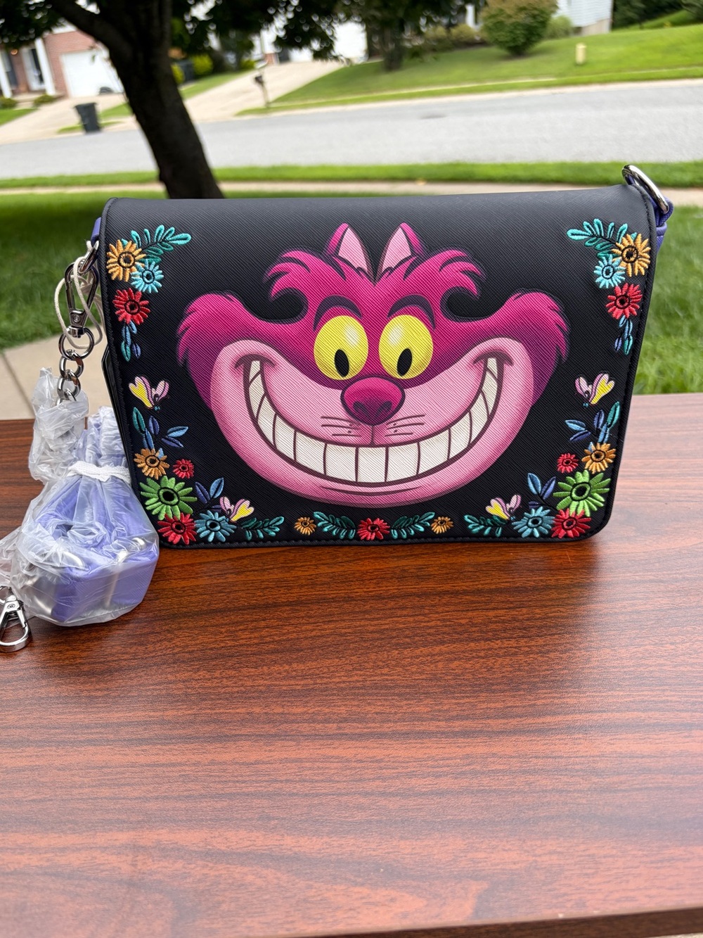 Loungefly Disney Alice in Wonderland Cheshire Cat Floral Crossbody Bag NWT